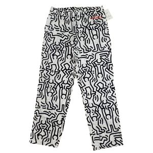 HM Keith Haring Relaxed Fit Patterned Cotton Pants Summer Black White M Medium
